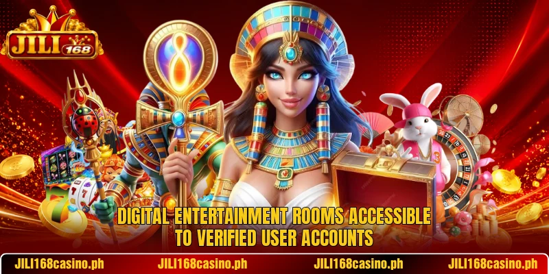 Digital entertainment rooms accessible to verified user accounts