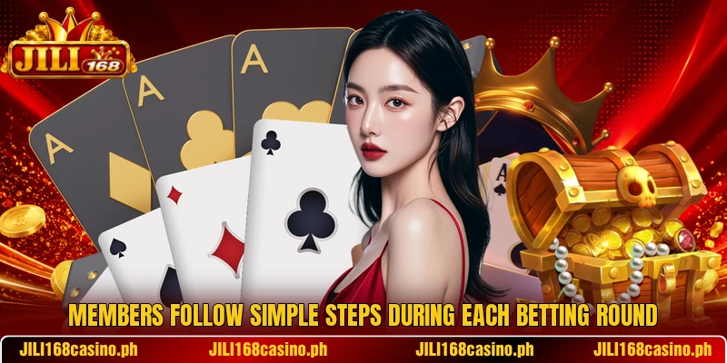 Members follow simple steps during each betting round Members follow simple steps during each betting round