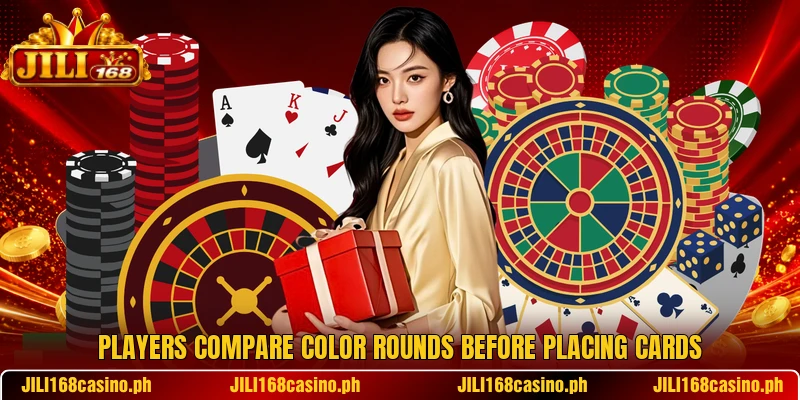 Players compare color rounds before placing cards Players compare color rounds before placing cards