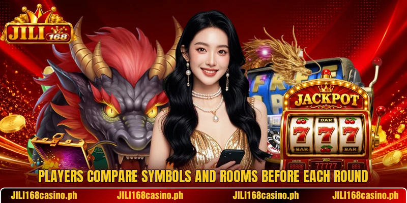 Players compare symbols and rooms before each round Players compare symbols and rooms before each round