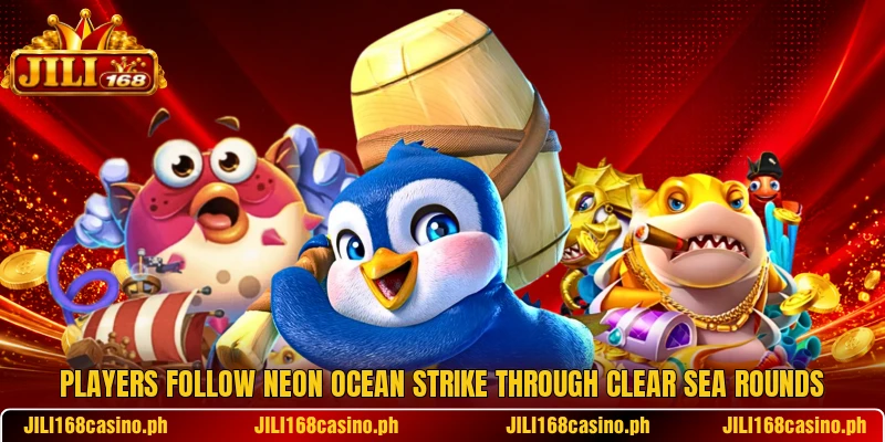 Players follow Neon Ocean Strike through clear sea rounds Players follow Neon Ocean Strike through clear sea rounds