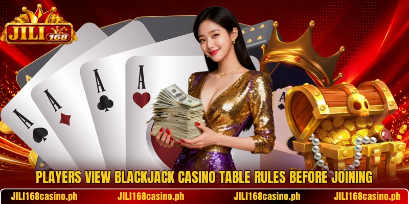 Players view blackjack casino table rules before joining Players view blackjack casino table rules before joining